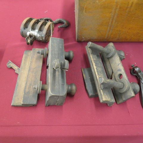 Appraisal: Collection of Antique Tools planes clamps pulley and more pcs