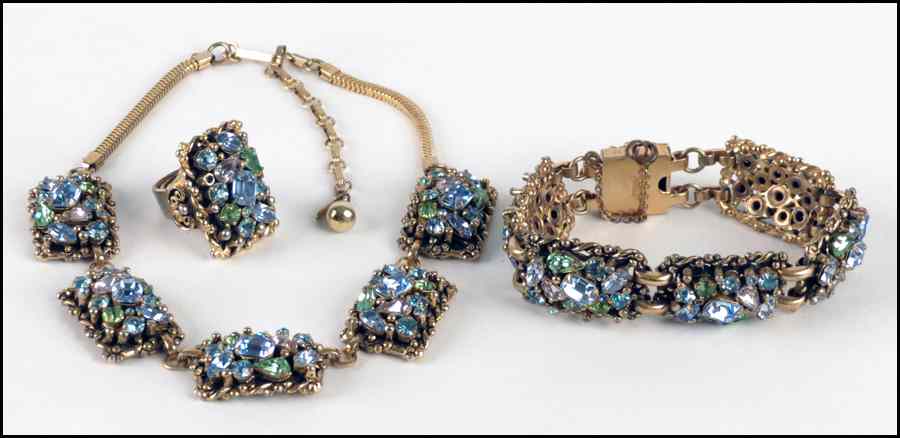 Appraisal: BARCLAY RHINESTONE PARURE Comprising a necklace bracelet and ring Condition