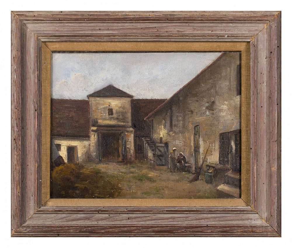 Appraisal: th Century European Courtyard Scene th Century European Courtyard Scene