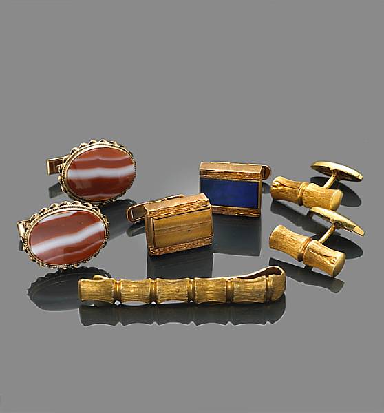 Appraisal: Three pairs of gem-set eighteen and fourteen karat gold cufflinks