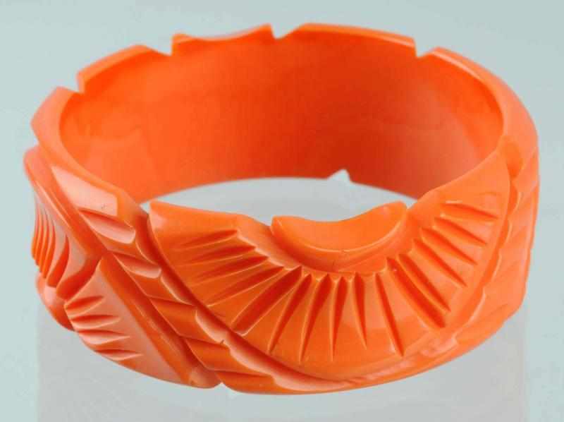 Appraisal: Bakelite Carved Red Bracelet Condition Excellent Size Dia