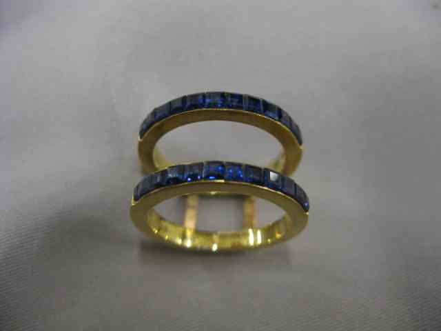 Appraisal: Sapphire Double Band Guard Ring squarecut gems in k yellow