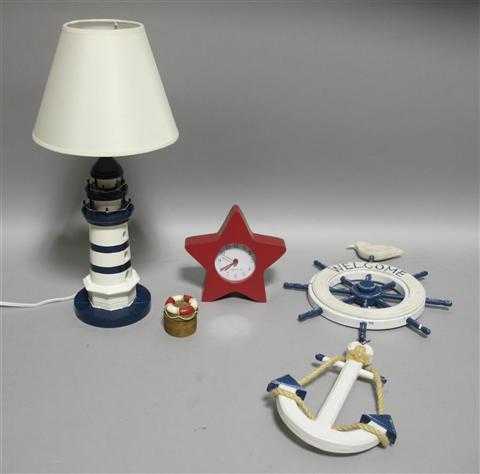 Appraisal: GROUP OF NAUTICAL-THEMED OBJECTS Including a lighthouse-form bedside lamp a