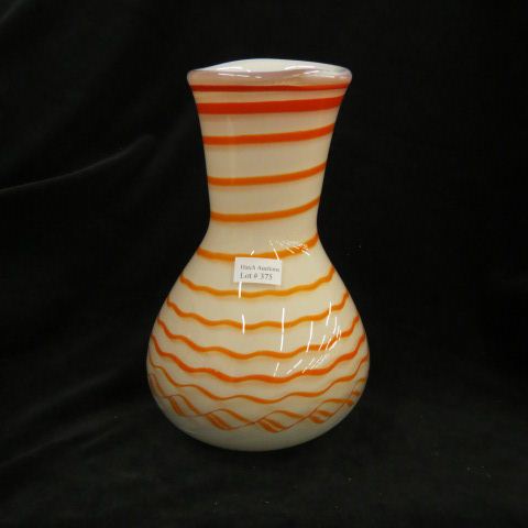 Appraisal: Art Glass Vase orange-red threading on white excellent