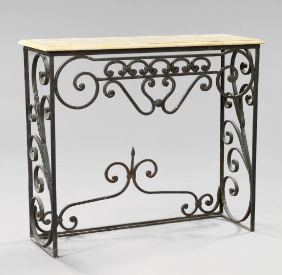 Appraisal: Wrought-Iron and Marble-Top Side Table in the French taste the