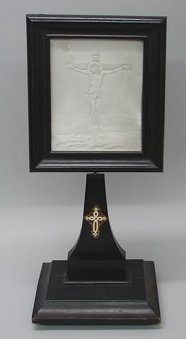 Appraisal: Dark finished stand with ivory and brass crucifix applied to