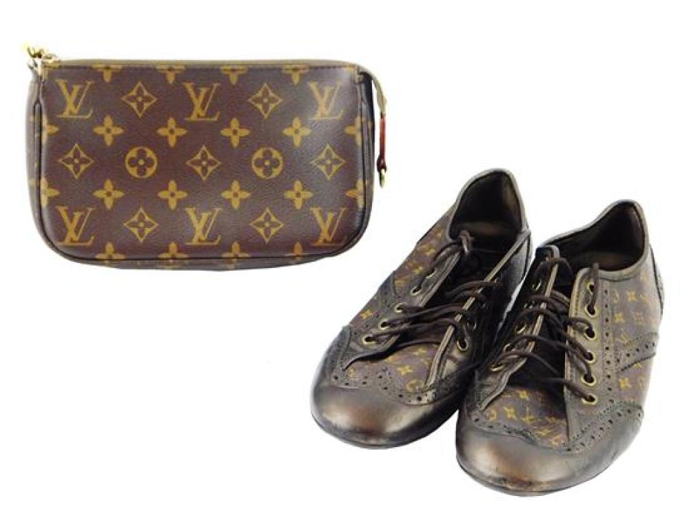 Appraisal: Louis Vuitton tennis shoes and clutch both dark brown with