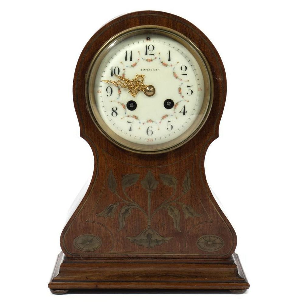 Appraisal: Tiffany Co French Shelf Clock The balloon form case inlaid