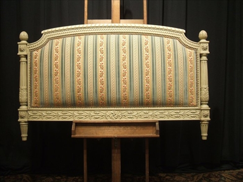 Appraisal: LOUIS XVI STYLE DECORATED UPHOLSTERED HEADBOARD th century having a