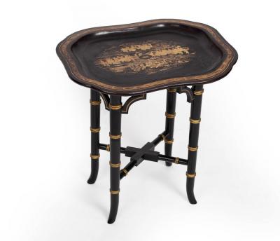 Appraisal: A Chinese export black lacquer tray with gilt decoration mounted