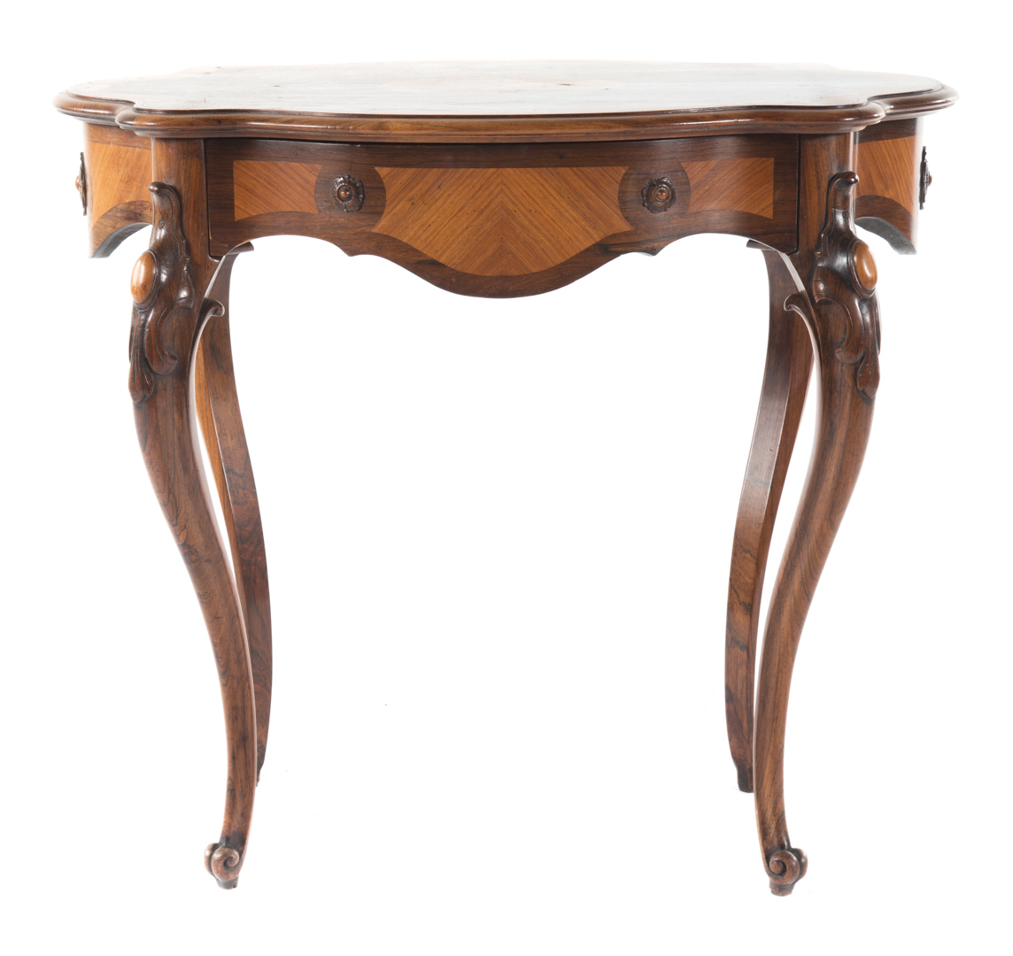 Appraisal: French Rococo Revival rosewood side table th century turtle top