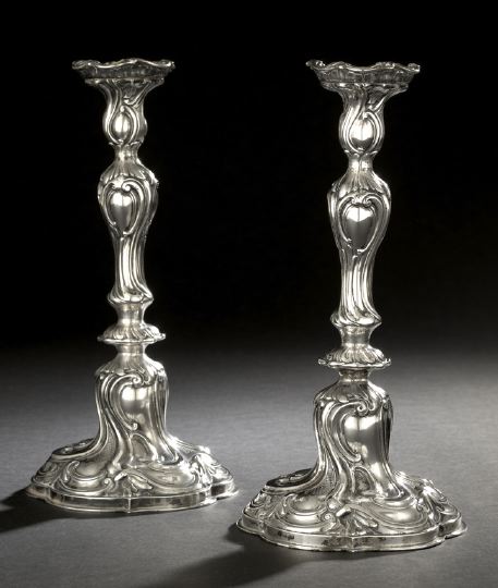 Appraisal: Pair of German Silver Rococo Revival Candlesticks ca by Vollgold