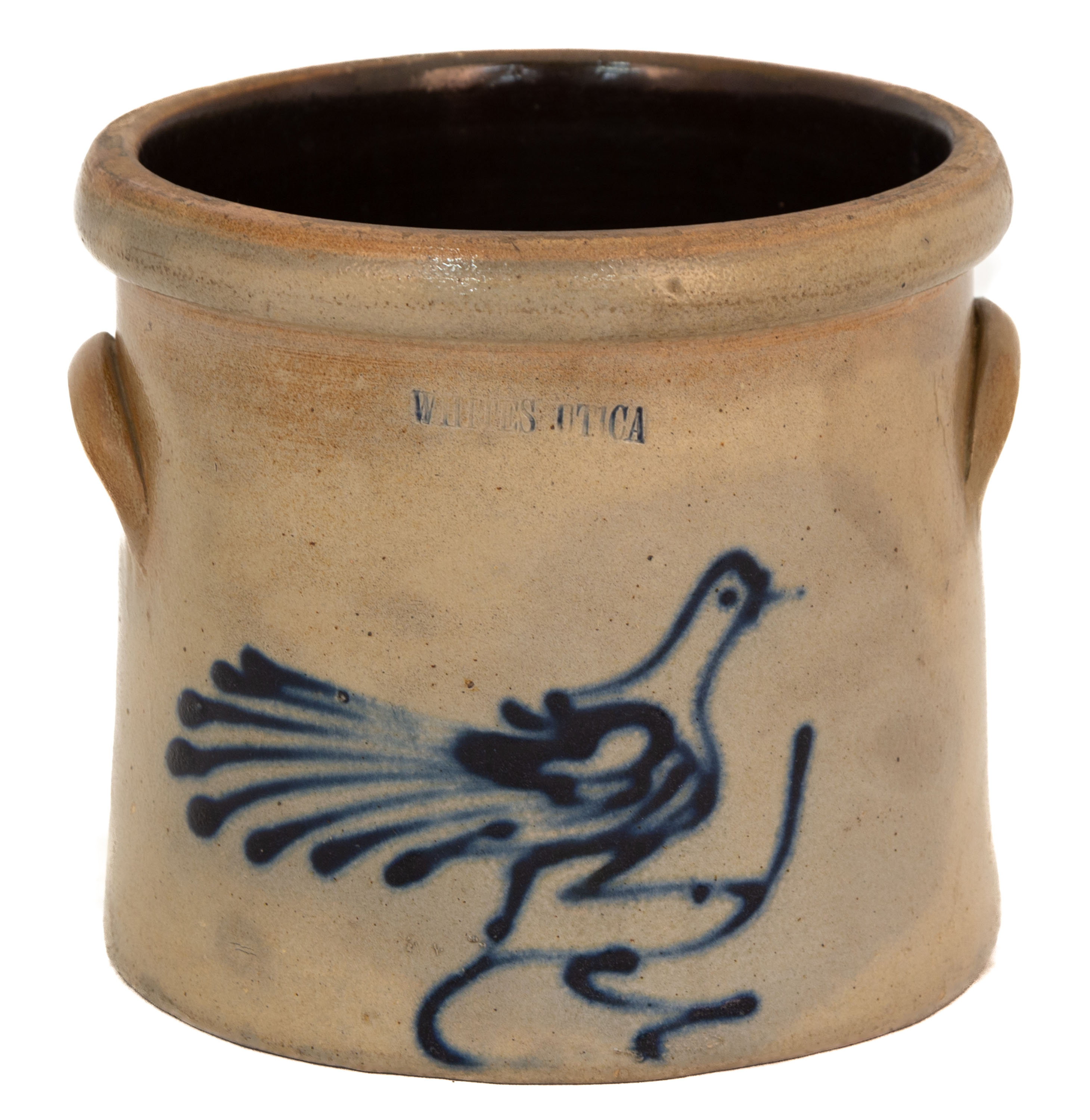 Appraisal: WHITES UTICA GALLON STONEWARE CROCK th century with decorated bird