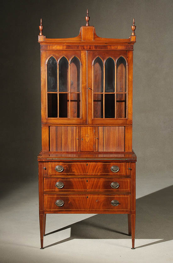 Appraisal: Federal Style Ebonized and Satinwood Inlaid Mahogany Lady's Secretary-Bookcase Circa