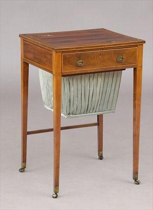 Appraisal: GEORGE III MAHOGANY WORK TABLE The crossbanded square top above