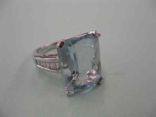 Appraisal: Aquamarine Diamond Ring carat rectangular gem excellent color baguette diamonds