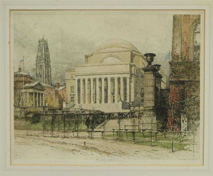 Appraisal: Luigi Kasimir Austrian - hand colored etching Columbia University an