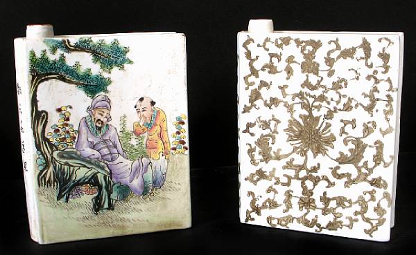 Appraisal: Five Chinese painted porcelain book form containers height in width