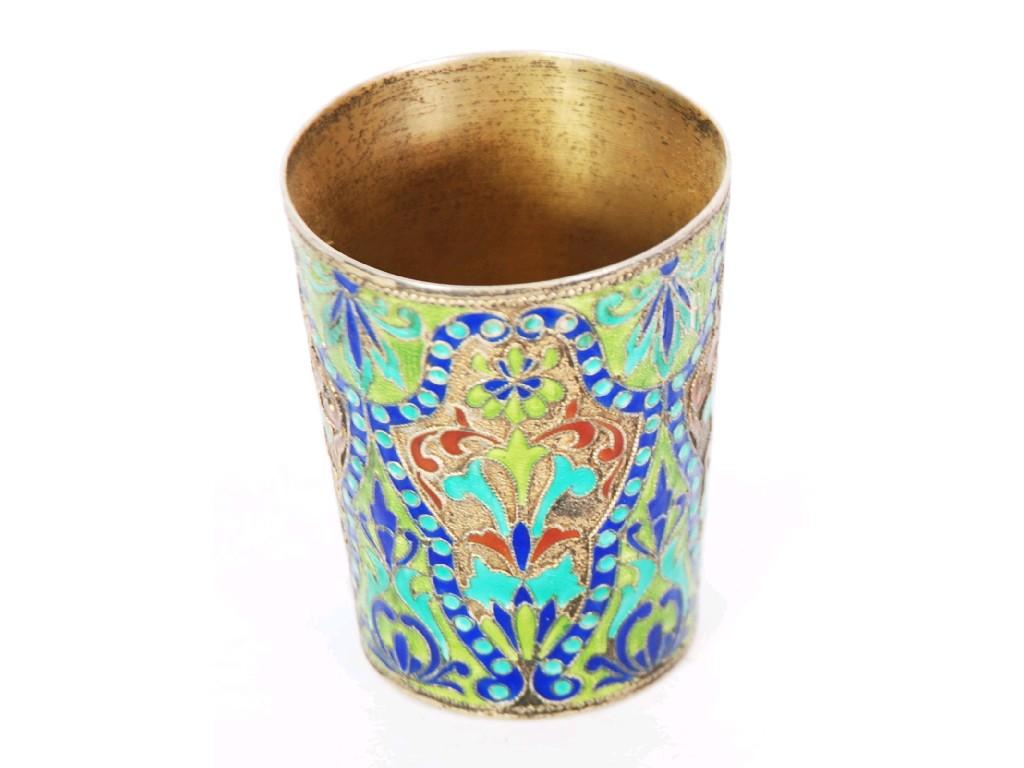 Appraisal: RUSSIAN SILVER COLOURED METAL Standard AND CLOISONNE BEAKER typical form