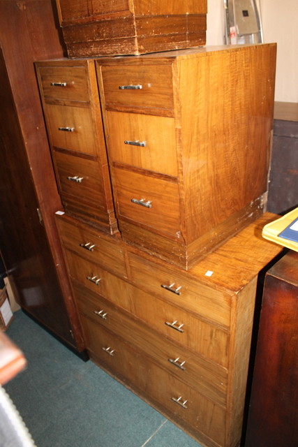 Appraisal: AN ART DECO WALNUT STRAIGHT FRONT CHEST of two short