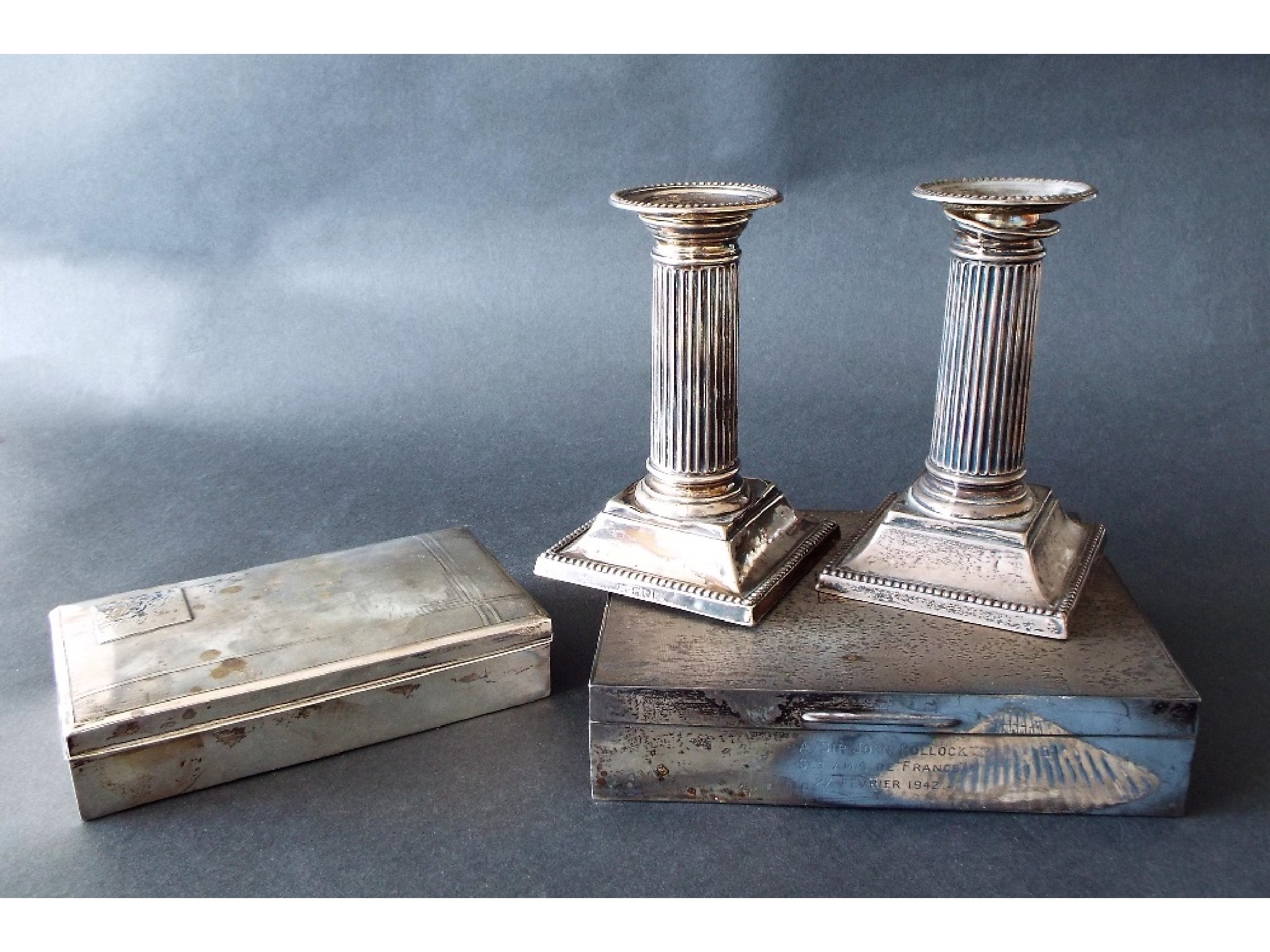 Appraisal: Pair of Victorian silver Corinthian column candlesticks maker William Hutton