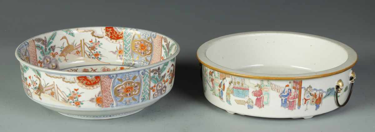 Appraisal: Imari Bowl Chinese Export Bowl w Handles Imari Landscape decoration