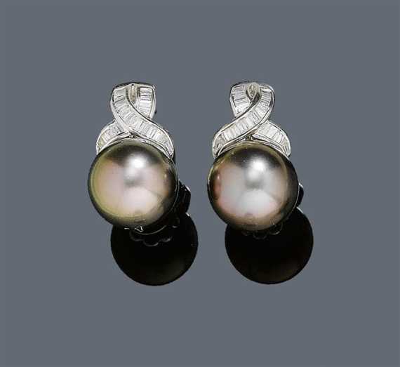 Appraisal: PEARL AND DIAMOND EAR CLIPS White gold Casual-elegant ear clips