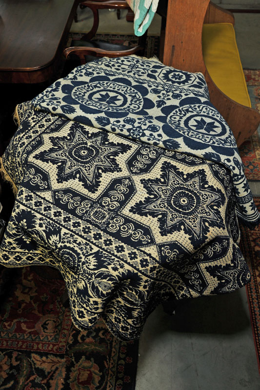 Appraisal: TWO COVERLETS Both blue and white in cotton and wool