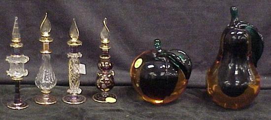 Appraisal: Amber and green blown glass pear and apple h and