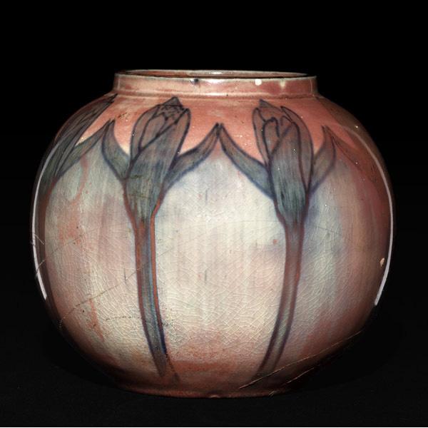 Appraisal: NEWCOMB COLLEGE Early and unusual experimental sang-de-boeuf spherical vase painted