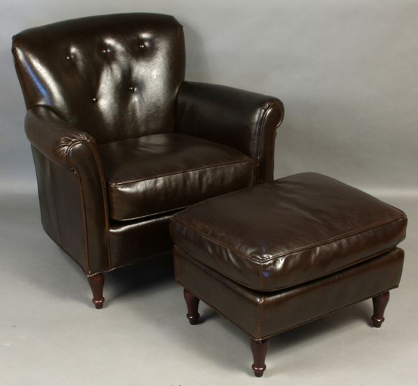 Appraisal: th Century brown leather chair and ottoman chair h x