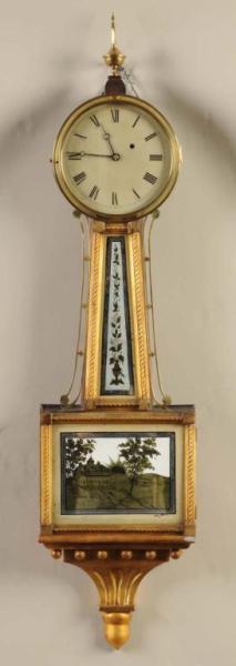 Appraisal: American Banjo Clock Description Circa Mahogany case with gold front