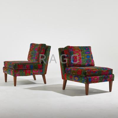 Appraisal: STYLE OF EDWARD WORMLEY Pair of lounge chairs USA s