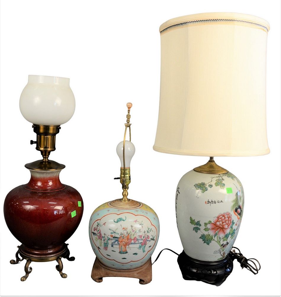 Appraisal: Group of Three Chinese Lamps to include one ox blood