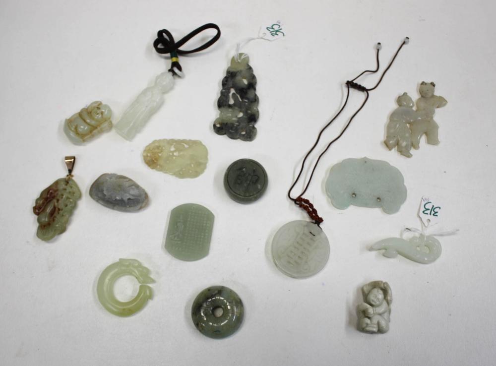 Appraisal: FIFTEEN CHINESE CARVED JADE AND HARDSTONE CARVINGS Lengths from to