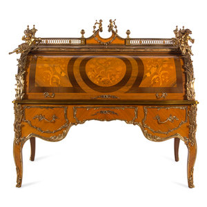 Appraisal: A Louis XV Style Gilt Metal Mounted Marquetry Bureau Cylindre