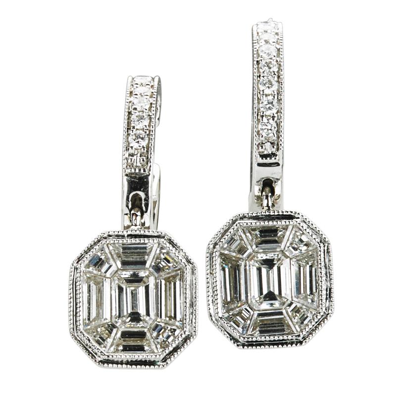 Appraisal: INVISIBLY SET DIAMOND DROP EARRINGS RBC bead set diamond hoops