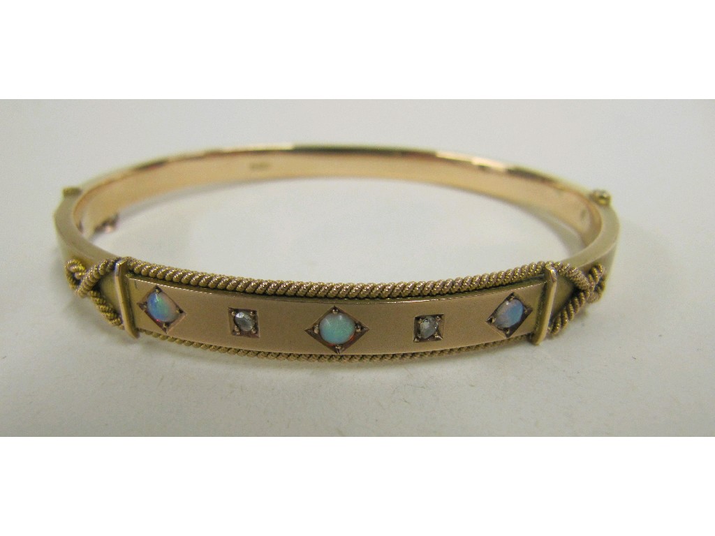 Appraisal: Victorian ct rose gold opal and diamond set bangle