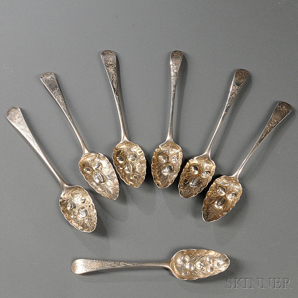 Appraisal: Seven George III Sterling Silver Berry Spoons four by Peter