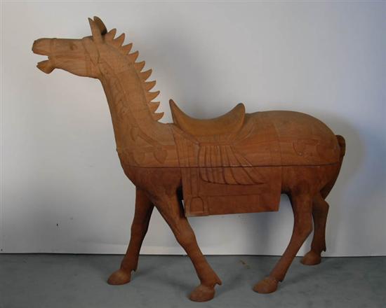 Appraisal: Monumental Carved Teak Horse with Removable Top purportedly commissioned for