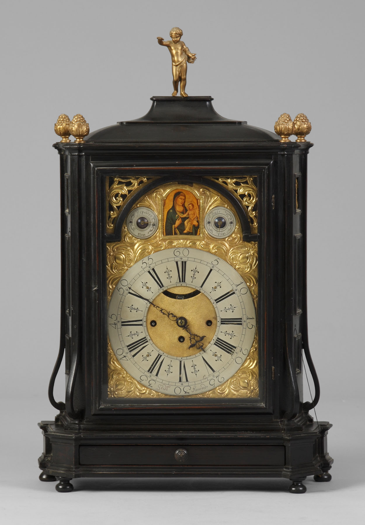 Appraisal: th Century Italian Bracket Clock Ebonized case with drawer brass