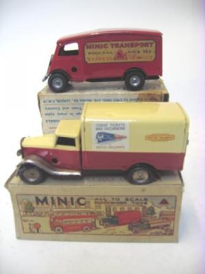 Appraisal: Two Minic delivery vans one long bonnet British Rail clockwork