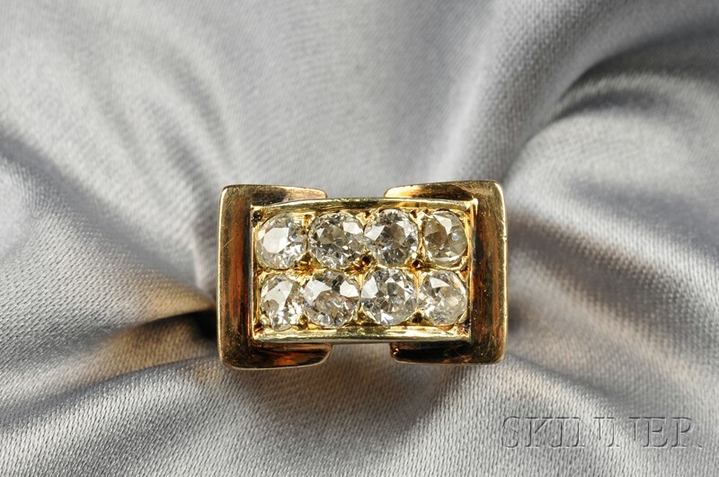 Appraisal: Retro kt Gold and Diamond Ring set with eight old