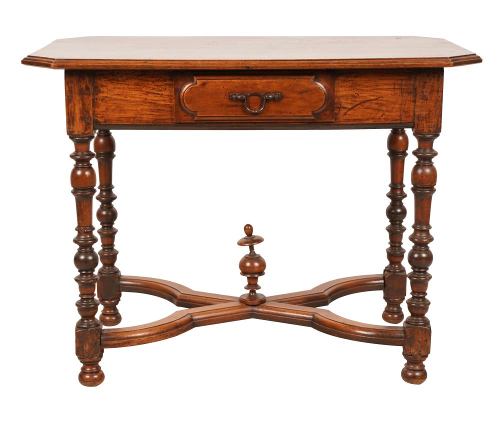 Appraisal: ITALIAN WALNUT SIDE TABLEwith single drawer and X-shaped stretcher inches