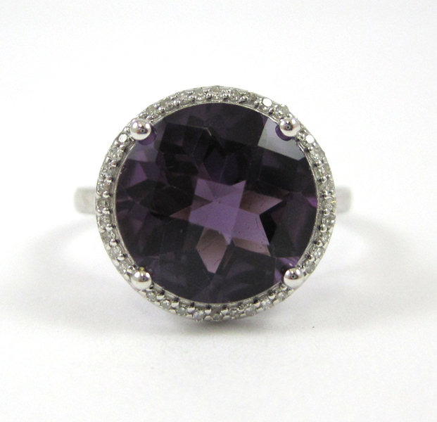 Appraisal: AMETHYST DIAMOND AND FOURTEEN KARAT GOLD RING The white gold