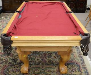 Appraisal: Oak carved pool table with slate top ht in top