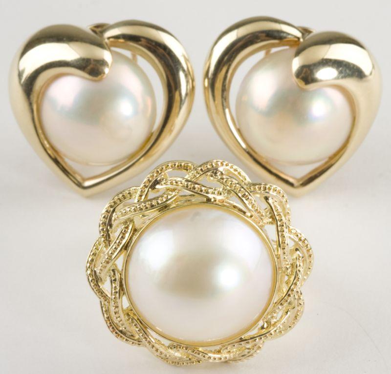 Appraisal: Two Pieces of KT and Mabe Pearl Jewelry including a