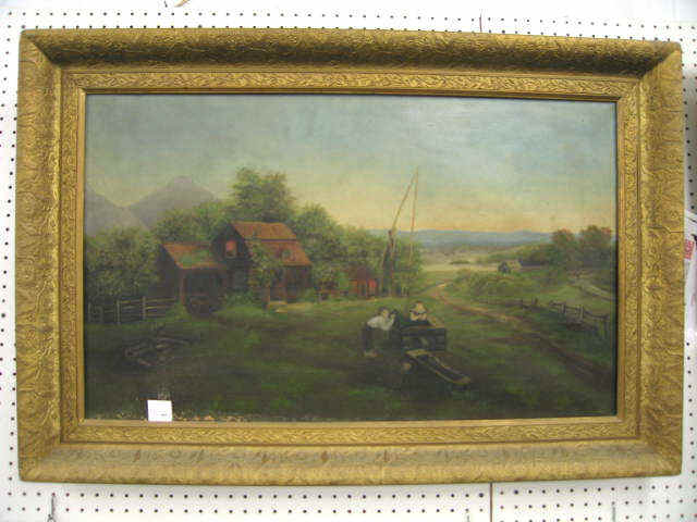 Appraisal: Victorian Oil on Canvas farm scene with children at the