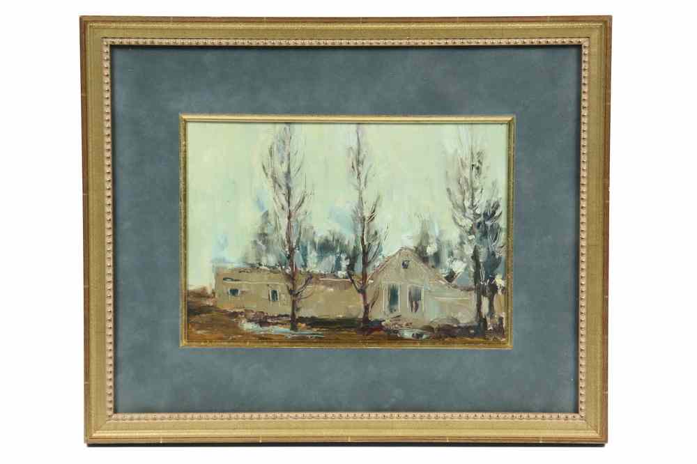 Appraisal: OOB - Russian Dacha Framed by Poplars in impasto and