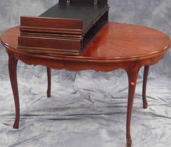 Appraisal: Oval burled mahogany provincial style DR table x with leaves